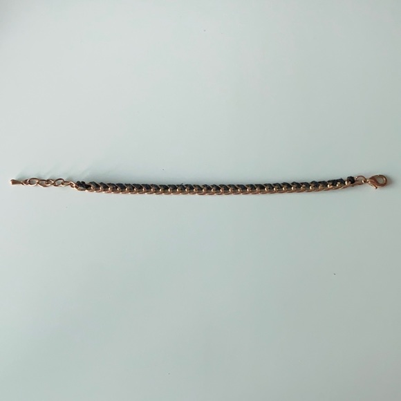 Bracelet - black string and rose gold chain thin - Picture 2 of 6